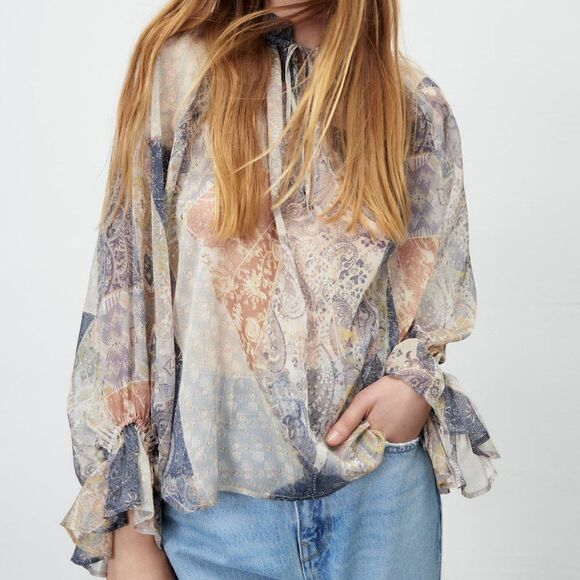 ZARA RUCHED PRINTED SHIRT - Picture 1 of 7